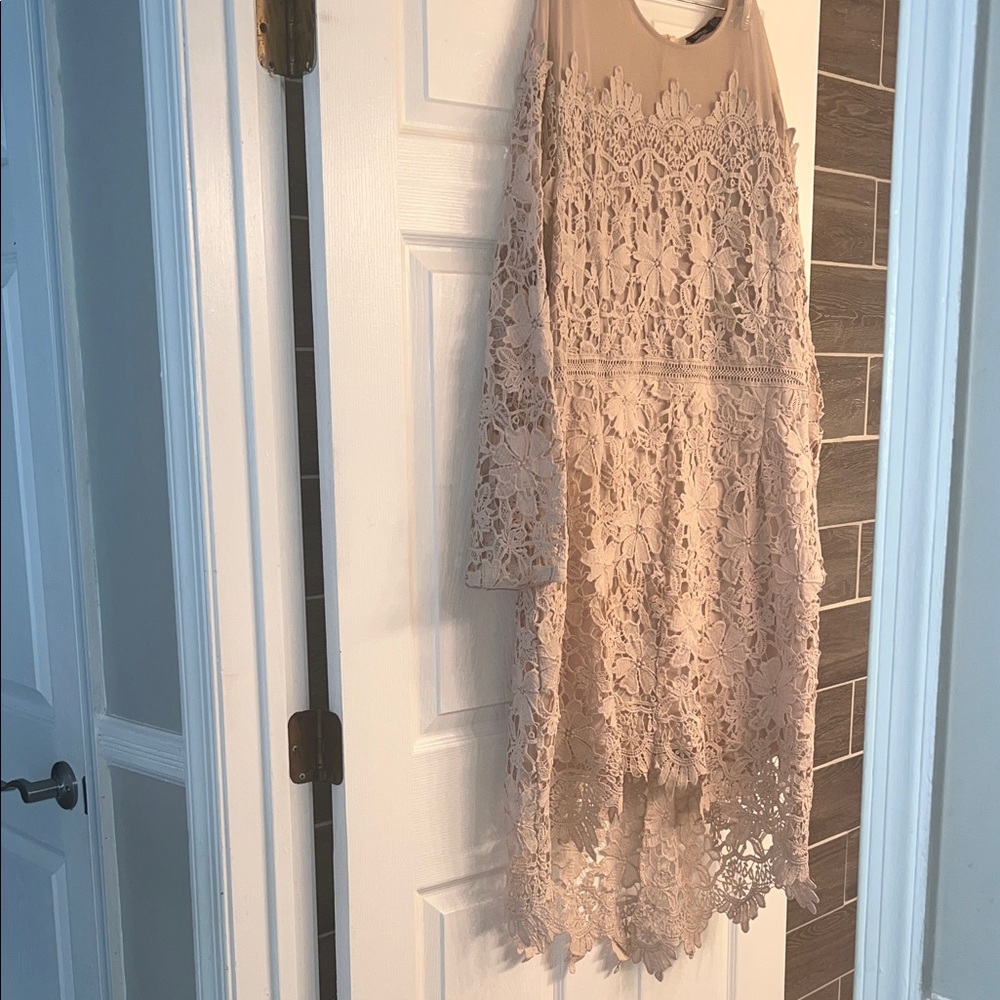 Lace Crochet High-Low Dress in cream